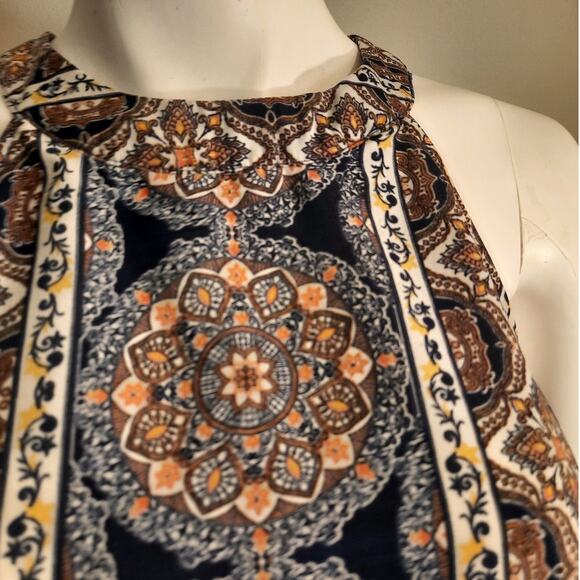 Monteau Boho Festival Halter Tank Top Small Batik Scroll Pattern Lightweight - Picture 3 of 9